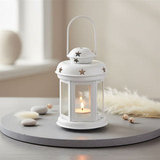White Moroccan Tealight Lantern, 14.5cm Indoor Outdoor Metal Hanging Candle Holder