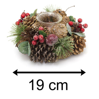 19cm Traditional Christmas Tealight Candle Holder | Christmas Wreath Tea Light Holder | Christmas Candle Centerpiece