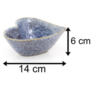 13cm Blue Speckled Glaze Stoneware Heart Display Bowl | Decorative Love Heart Trinket Dish Vanity Bowl | Heart Shaped Dish Ornament Key Bowl Jewellery Dish
