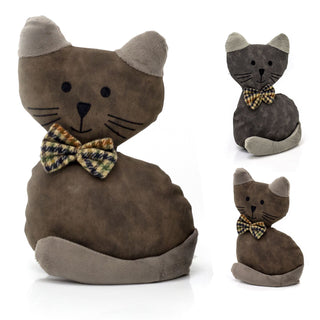 Faux Leather Cat Doorstop | Tartan Bow Cat Doorstopper Animal Doorstop - 1.5kg