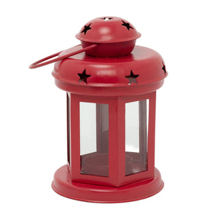 Red Moroccan Tealight Lantern, 13cm Indoor Outdoor Metal Hanging Candle Holder