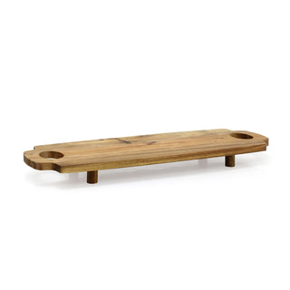 Acacia Serving Board with Legs, 58cm Raised Wooden Serving Platter with Handles