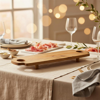 Acacia Serving Board with Legs, 58cm Raised Wooden Serving Platter with Handles