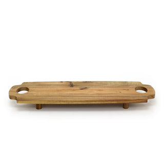 Acacia Serving Board with Legs, 58cm Raised Wooden Serving Platter with Handles