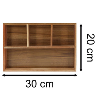 Acacia Wood Drawer Organiser | 4 - Compartment Storage for Home & Office – 30x20cm