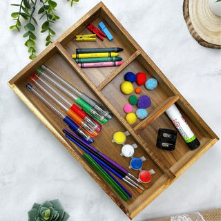 Acacia Wood Drawer Organiser | 4 - Compartment Storage for Home & Office – 30x20cm
