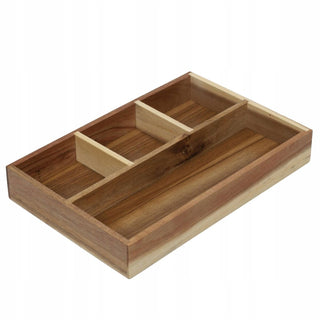 Acacia Wood Drawer Organiser | 4 - Compartment Storage for Home & Office – 30x20cm