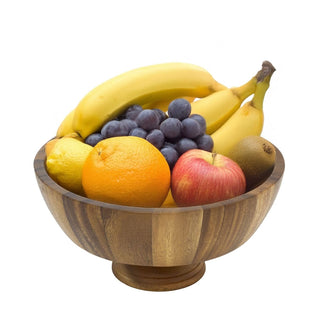 Acacia Wood Pedestal Fruit Bowl | 25cm Round Wooden Footed Kitchen Bowl