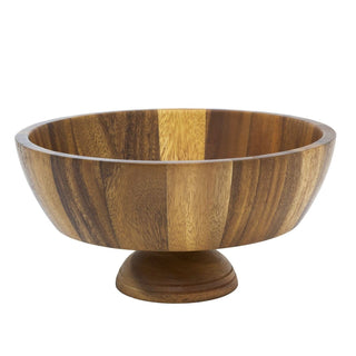 Acacia Wood Pedestal Fruit Bowl | 25cm Round Wooden Footed Kitchen Bowl