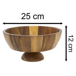 Acacia Wood Pedestal Fruit Bowl | 25cm Round Wooden Footed Kitchen Bowl