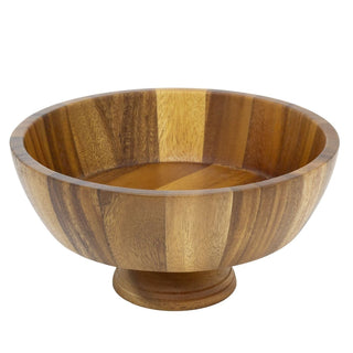 Acacia Wood Pedestal Fruit Bowl | 25cm Round Wooden Footed Kitchen Bowl