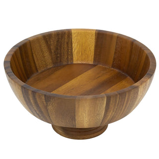 Acacia Wood Pedestal Fruit Bowl | 25cm Round Wooden Footed Kitchen Bowl