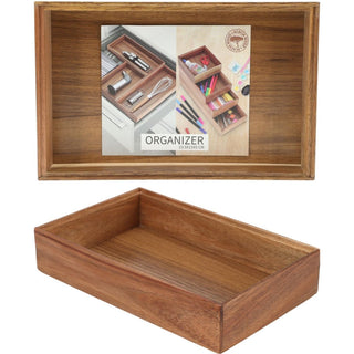 Acacia Wood Rectangular Organiser | Stackable Storage Tray for Drawers 23.5x15cm