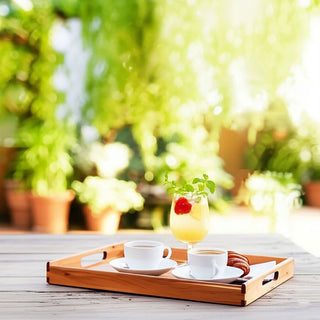 Acacia Wood Serving Tray with Handles | Wooden Tray for Food & Drinks - 40x30cm