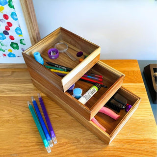 Acacia Wood Stackable Organiser Box | Tray for Desk, Kitchen & More - 30x15cm