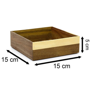 Acacia Wood Storage Box | Stackable Square Organiser Tray for Drawers - 15x15cm