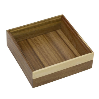 Acacia Wood Storage Box | Stackable Square Organiser Tray for Drawers - 15x15cm