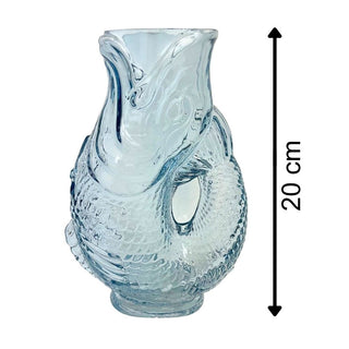 Blue Glass Fish Jug, 20cm Coloured Glass Pitcher Vase Nautical Fish Ornament