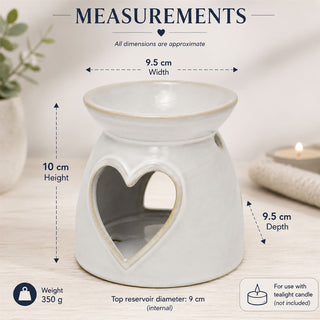 Heart Oil Burner, 10cm Ceramic Tealight Wax Melt and Essential Oil Burner