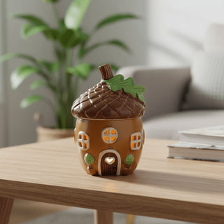 Acorn House Wax Melt Burner | 15cm Ceramic Woodland Acorn Tealight Oil Diffuser