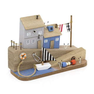 Coastal Cottages Nautical Ornament | Wooden Seaside Scene - Nautical Decoration