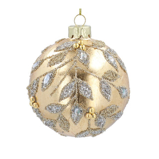 Gold Beaded Vine Glass Christmas Bauble, Gisela Graham Decoration 8cm