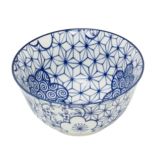 Japanese Style Blue and White Ceramic Bowl, 11.5cm Footed Tapas Snack Bowl