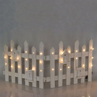 White Wooden LED Light Up Snow Topped Glitter Christmas Tree Fence | Snow Capped Picket Fence For Christmas Tree | White Wooden Christmas Tree Skirt Picket Fence Border - 100 x 40cm
