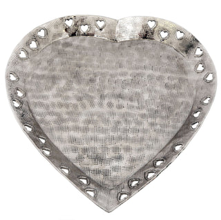 Stylish Decorative Silver Metal Cut Out Heart Dish With Hammered Detail ~ Perfume Jewellery Dish