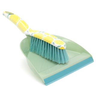 Ultra Clean Lemon Print Dustpan Brush Set | Hand Held Sweeping Brush And Dustpan | Indoor Floor Cleaning Brushes