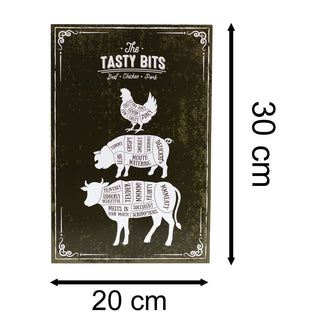 The Tasty Bits Wooden Hanging Plaque Rustic Kitchen Wall Sign Beef Chicken Pork