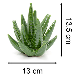 Ceramic Succulent Ornament | Decorative Green Aloe Vera Cactus Plant Statue