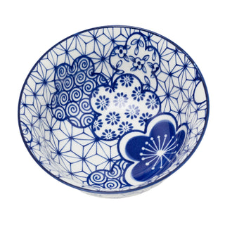Japanese Style Blue and White Ceramic Bowl, 11.5cm Footed Tapas Snack Bowl