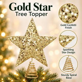 Gold Star Confetti Christmas Tree Topper, Gisela Graham Glitter Decoration 29cm