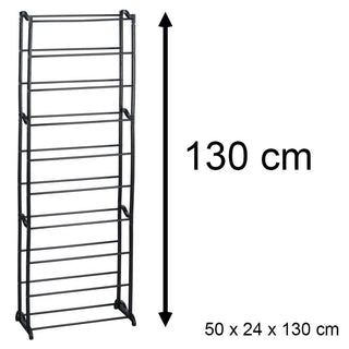 10 Tier Narrow Shoe Rack Black Metal Shoe Storage Organiser | Tall Rack For Storing Shoes Footwear Storage Rack | Hallway Cupboard Metal Shoe Rack Holds 20 Pairs