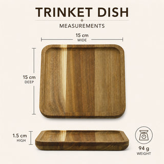 Wooden Trinket Tray, 15cm Acacia Wood Trinket Dish Jewellery Catch-All