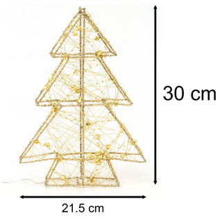 Gold Glitter Free Standing Christmas Tree Ornament | Battery Operated Christmas Tree Decoration With 20 LED Lights | LED Christmas Tree Light - 30cm