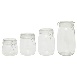 Airtight Set of 4 Glass Kitchen Food Storage Jars, Clear Glass Canister Set