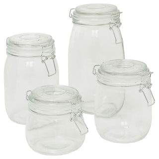 Airtight Set of 4 Glass Kitchen Food Storage Jars, Clear Glass Canister Set