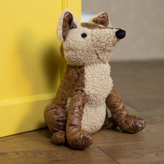Amber Fox Doorstop | Novelty Faux Leather Fox Shaped Animal Door Stop - 25cm