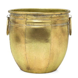 Antique Gold Metal Planter | Decorative Cauldron Plant Pot with Handles - 24cm