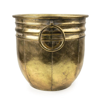 Antique Gold Metal Planter | Decorative Cauldron Plant Pot with Handles - 24cm
