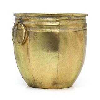 Antique Gold Metal Planter | Decorative Cauldron Plant Pot with Handles - 24cm