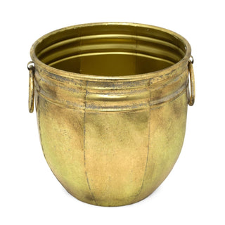 Antique Gold Metal Planter | Decorative Cauldron Plant Pot with Handles - 24cm