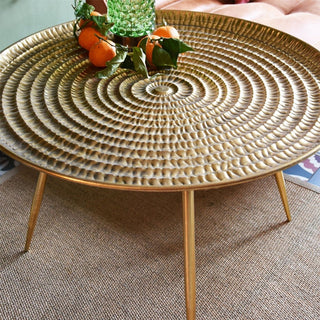 Antique Gold Round Metal Coffee Table | Occasional Side Table for Living Room