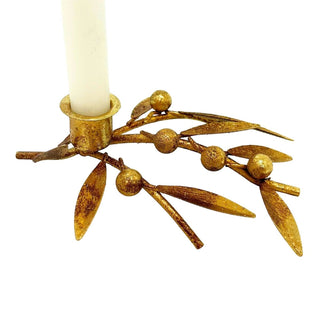 Antique Gold Sprig & Berry Candle Holder, Gisela Graham Christmas 17cm