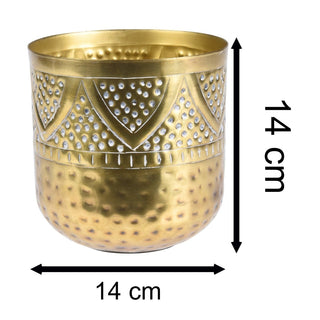 Antique Style Gold Tone Metal Vase | Vintage Hammered Vase Artificial Flower Vase Round Patterned Vase | Decorative Ornamental Vase