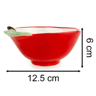 Apple Shaped Dish | Red Ceramic Apple Snack Bowl with Leaf Detail - 13cm