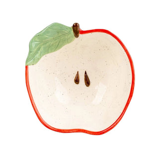 Apple Shaped Dish | Red Ceramic Apple Snack Bowl with Leaf Detail - 13cm