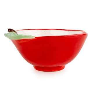 Apple Shaped Dish | Red Ceramic Apple Snack Bowl with Leaf Detail - 13cm